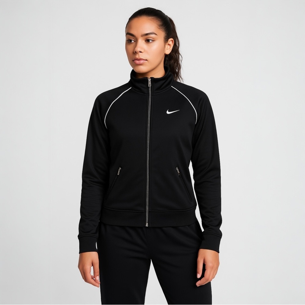 VTG Nike Dri-Fit Track Jacket Zip Up Black & White